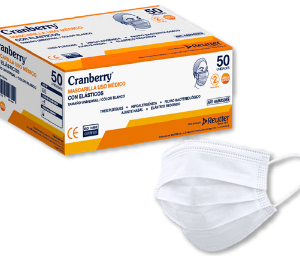 Mascarilla 3 pliegues con elástico tipo IIR uso médico BFE 98% Cranberry