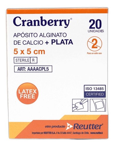 Apósito alginato de calcio+plata 5x5 cm Cranberry