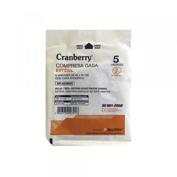 Compresa de gasa esteril 45 x 45 5 unid cranberry